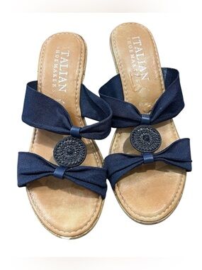 Italian Shoemaker Cork Wedge Beaded Sandal Navy Size 7.5 Vacation Beach